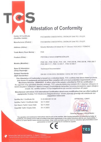 Pistonlu Kompresörler CE Belgesi