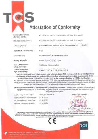 Basınçlı Soğuk Yıkama CE